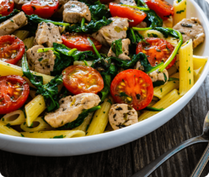 Balsamic Chicken, Spinach and Tomato Pasta Salad